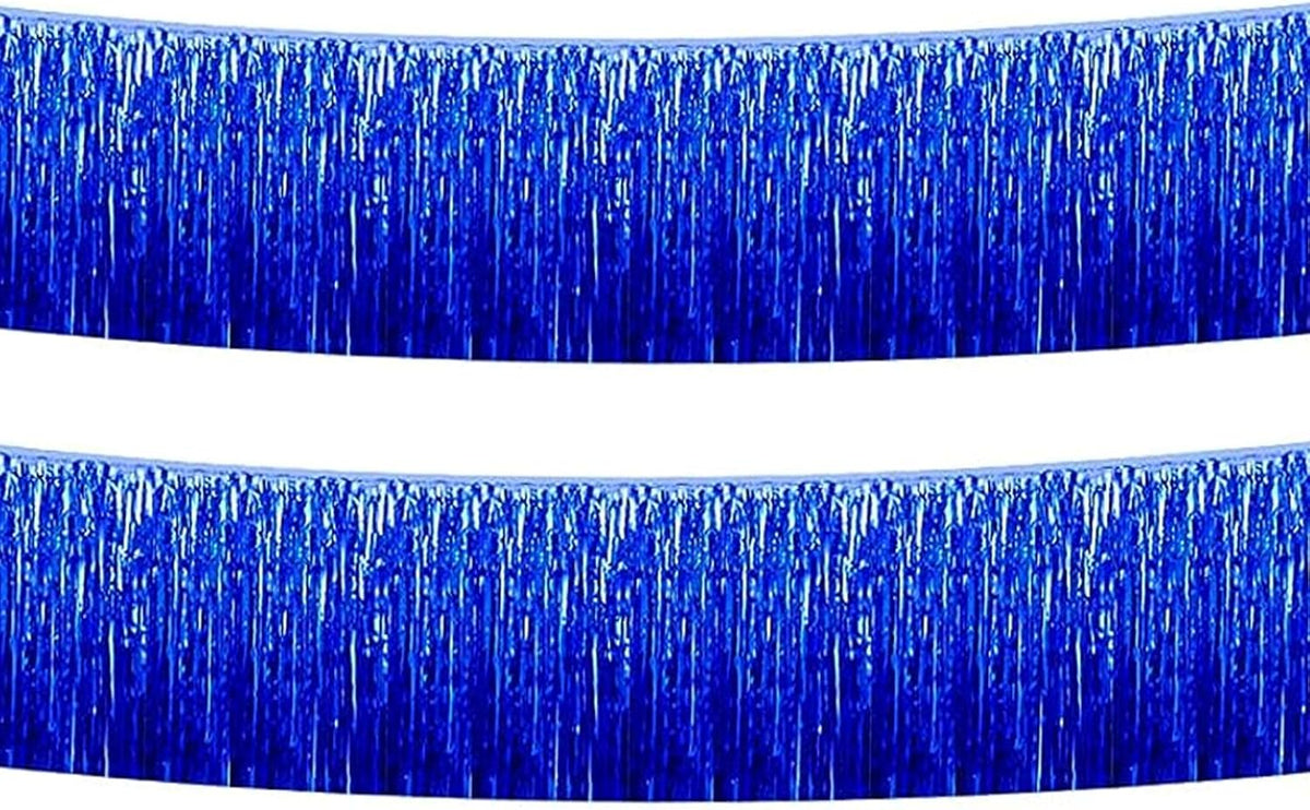 Blue Foil Fringe Garland 10FT 2packs, Metallic Foil Tinsel Fringe Banners for Parade Float Decorations Wedding, Birthday Party Graduation (Two Blue)