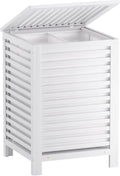 SMIBUY Double Laundry Hamper with Lid, 120L Bamboo Laundry Basket with Removable Liner Bag, 2-Section Clothes Divider Laundry Sorter for Laundry Room, Bathroom, Bedroom (White)