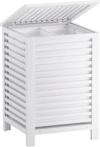 SMIBUY Double Laundry Hamper with Lid, 120L Bamboo Laundry Basket with Removable Liner Bag, 2-Section Clothes Divider Laundry Sorter for Laundry Room, Bathroom, Bedroom (White)