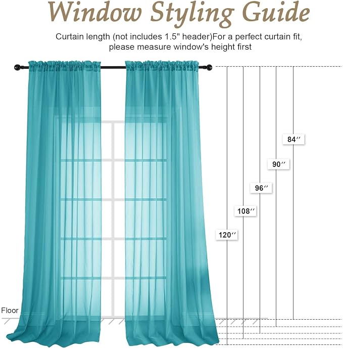 Turquoise Bedroom Curtains 2 Panel Sets 96 Inch Length, 59 Inch Extra Wide - Image 7