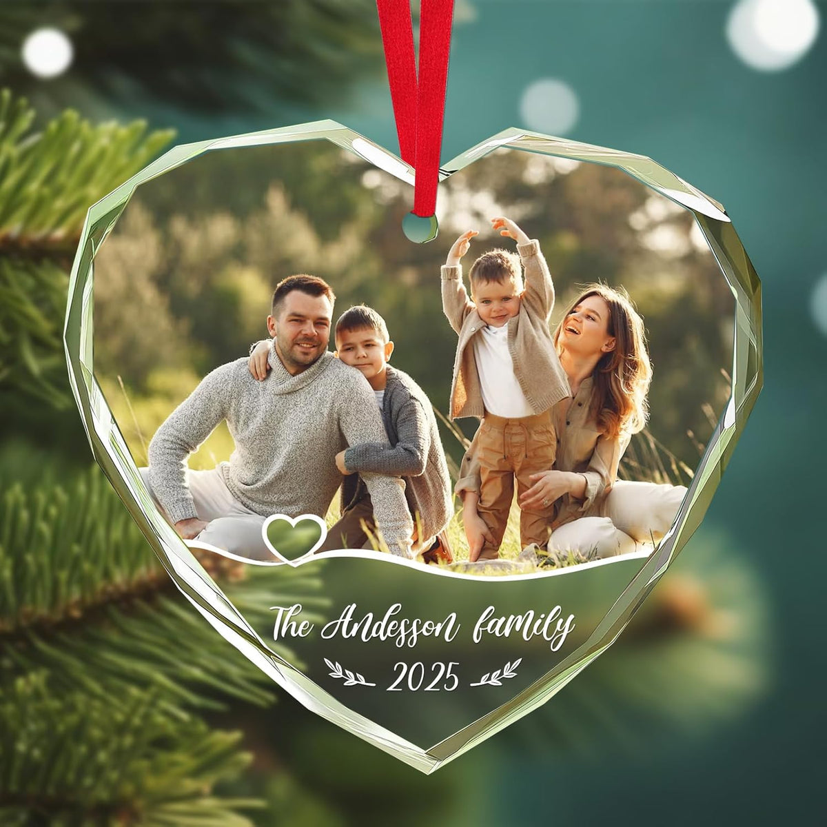 Personalized Christmas Ornaments 2025 with Photo & Text - Customized Crystal Glass Christmas Tree Decor Gifts for Family, Couples, Pets, Baby’s First Xmas – 6 Heart/Round Designs
