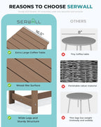 SERWALL Patio Coffee Table, HDPE Rectangle Outdoor Coffee Table, Brown