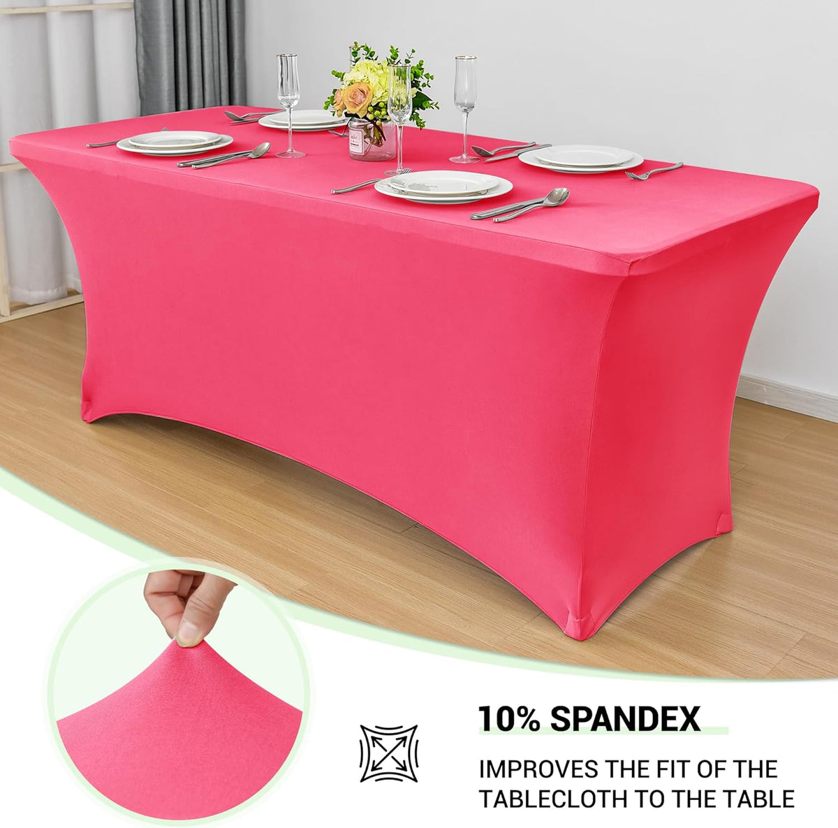 Obstal Spandex Table Cover 6ft Fitted Tablecloth Rectangular - Stretch Folding Table Cloth Rectangle for Birthday Party Wedding Banquet, Magenta Red, 72L x 30W Inch