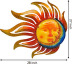 Tuokiuhn Large Sun Metal Outdoor Wall Art Decor Metal Sun Moon Wall Decor Outdoor Art Hanging Living Room Garden 28 Inch