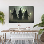 JFHCQJPK Vintage 3 witches canvas wall decor melancholy dark Halloween poster wall decor holding a staff print Gothic horror Halloween painting print for living room bedroom24x36in Frameless