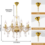 Modern Elegant 8 Lights K9 Crystal Glass Chandelier Golden Pendant Ceiling Lighting European Style for Dining Living Room Bedroom Transparent, 8 E12 Bulbs Required