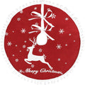 24 Inch Christmas Tree Skirt, Burlap Red Christmas Rustic Tree Skirt with Elk Deer and White Snowflake Printed for Holiday Party Xmas Tree Decoration