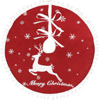 24 Inch Christmas Tree Skirt, Burlap Red Christmas Rustic Tree Skirt with Elk Deer and White Snowflake Printed for Holiday Party Xmas Tree Decoration