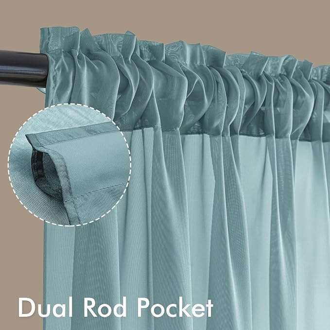 MIULEE Dusty Blue Sheer Curtains 63 Inches Long 4 Panels 42 x 63 Inches | Light - Image 3