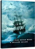 Smooth Seas Never Made A Skilled Sailor Inspirational Wall Art Motivational Canvas Poster Entrepreneur Quote Picture Home Office Decor Painting Framed and Stretched Ready to Hang [18''W x 24''H]