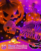 4 Pack 60LED Orange & Purple Fairy Lights Battery Operated with Timer, 20FT Waterproof Halloween Lights Outdoor Indoor, Black Wire String Lights for Bedroom, Party, Centerpiece, Halloween Decorations