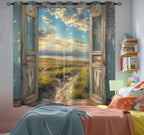 Landscape Blackout Curtains for Girls Boys Home Decor, Cow Sunset Grassland Mountain Natural Scenery Grommet Thermal Insulated Drapes Darkening Window Curtain for Bedroom Living Room, 63 x 63 Inch