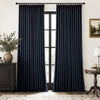MIULEE Navy Blue Pinch Pleated 100% Blackout Linen Curtains 40x108 Inches | by MIULEE