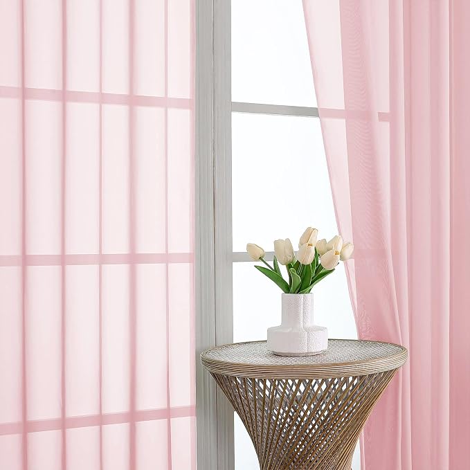 Blush Pink Sheer Curtains 72 Inches Long 2 Panels Set, Light Filtering Sheer - Image 3
