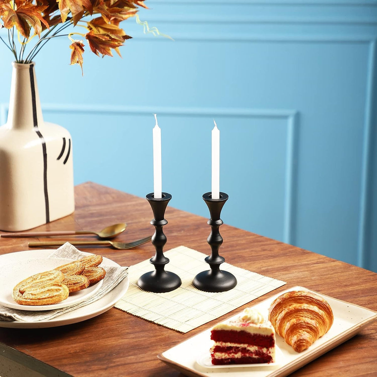 Rely+ Black Candle Holders Set of 2 Decorative Centerpiece Table Candlesticks Holders for Taper Candles Home Decor Easter Candle Holders for Dinner Party Wedding Decorations