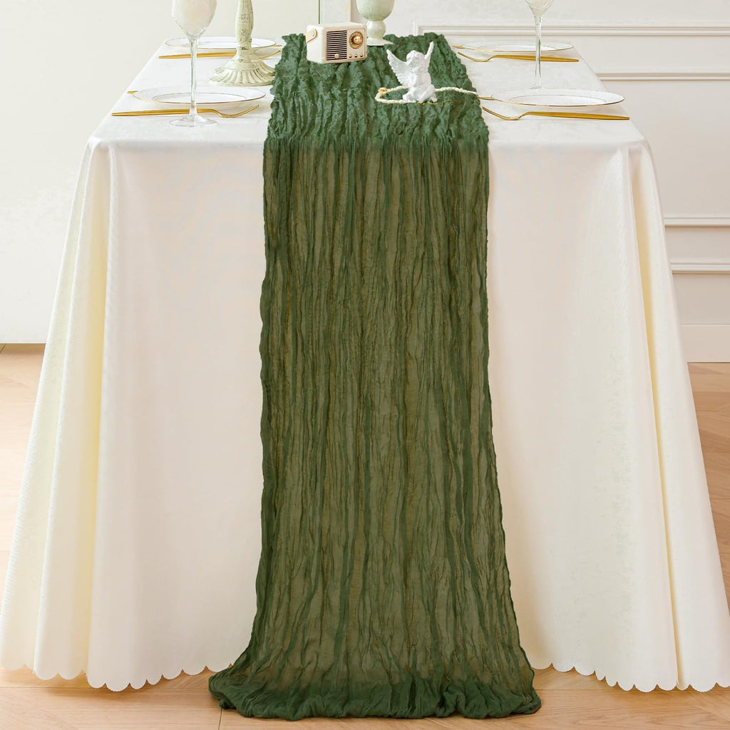 Sioloc 5 Pack Moss Green Cheesecloth Table Runner Fall Autumn Decor for Home 10ft Table Cloth for Tea Wedding Birthday Party Baby Bridal Shower Halloween Thanksgiving