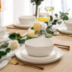 AmorArc Ceramic Dinnerware Sets, Wavy Rim Stoneware Plates and Bowls Sets,Highly Chip and Crack Resistant | Dishwasher & Microwave & Oven Safe Dishes set, Service for 8 (24pc)-Matte Speckled White