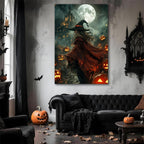 Dark and Moody Gothic Witch Poster Wall Art,Vintage Rustic Witch in Cloak with Castle Pumpkin Road Dark Gothic Poster,Goth Spooky Season Halloween Prints for Fantasy Office,12"x18" Framed