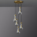 Gold 5 Light Cluster Pendant Lighting, Raindrop Chandeliers Brass Dining Room Lights Fixture, Teardrop Pendant Lights Kitchen Island, Hanging Lamp Ceiling for Entryway Foyer Staircase