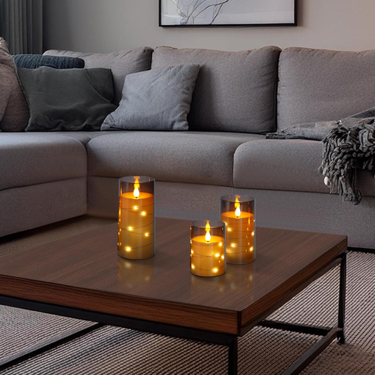 Aignis Flickering Flameless Candles Battery Operated Candles LED Candles with Remote Timer for Home/Wedding/Birthday/Holiday Decor, Grey 3D Flame Set of 3 (D3 xH4 5" 6")