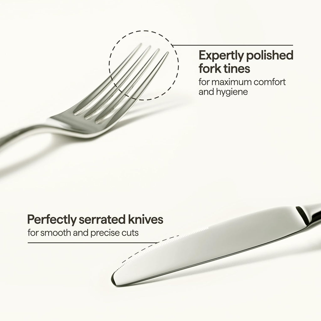 Luciella Tropea Polished Flatware Set for 8, 45-Piece Premium 18/10 Stainless Steel Silverware Set with Serving Utensils, Modern Mirror Finish, Rust Resistant, Dishwasher Safe