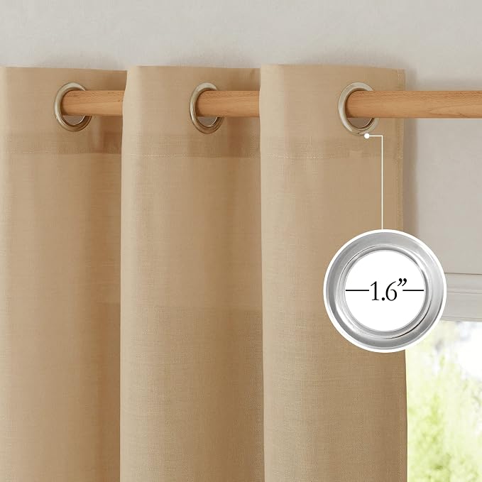 NICETOWN Linen Flax Semi Sheer Curtains 72" Length, Grommet Top Bedroom Window - Image 2