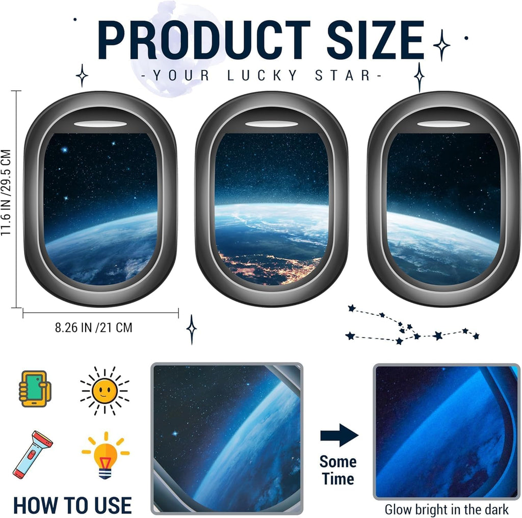 Quanhaigou Glow in The Dark 3D Space Wall Decals, Set of 3 Galaxy Window Stickers for Wall,Planet Themed Room Decor for Kids Boys