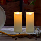 CANDLE CHOICE Waterproof Outdoor Battery Operated Flameless Candles with Auto Timer Flickering Plastic Resin Electric LED Slim Pillar Lights for Lantern Patio Garden Wedding Decorations 2”x5” 2 Pack