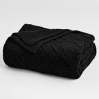 Longhui bedding Chunky Cotton Knit Throw Blanket for Couch, Sofa, Bed, or Chair, Decorative Breathable Fall Cable Knit Blanket 51 x 63 Inches, Medium Weight Black