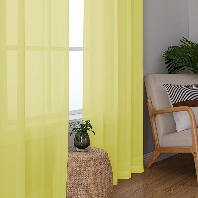 Short Lemon Sheer Curtains 36 Inch Length 2 Panels Set, Kitchen Tiers Curtains - Image 3