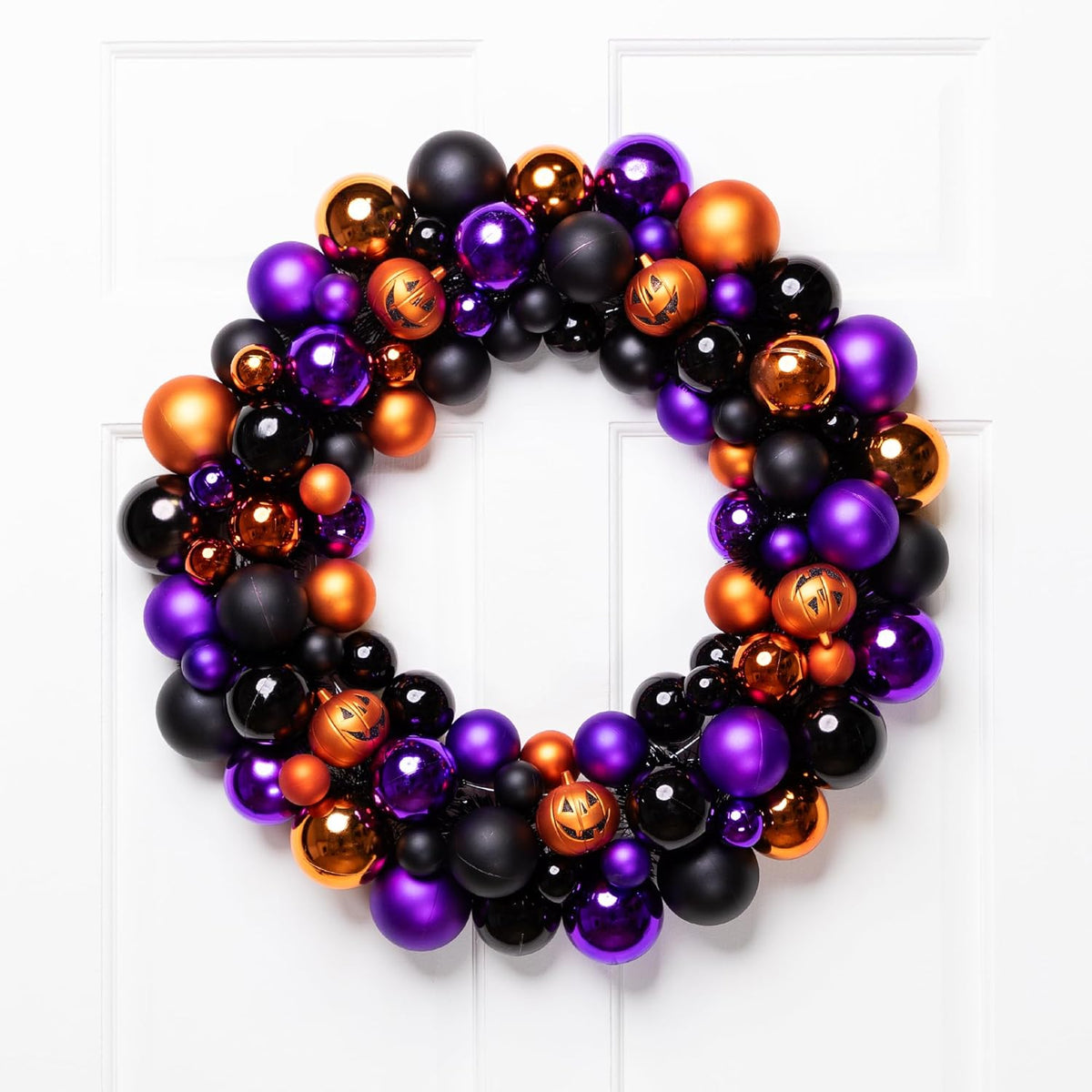 Jack-O-Lanterns Shatterproof Ball Ornament Halloween Wreath - 24" - Unlit