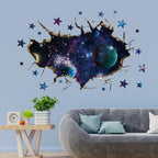 3D Space Galaxy Wall Decor Stickers, Removable Broken Outer Space Planet Waterproof Vinyl Floor Decals, 3D Art Magic Wall Mural Decals for Bedroom Living Room Home Wall Decor