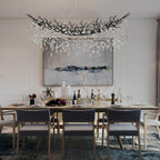 Modern Black Rectangle Crystal Tree Branch Chandelier, 55" 16-Light K9 Crystal Chandeliers for Dining Room, Rectangular Dining Room Chandelier Over Table,for High Ceiling,Kitchen
