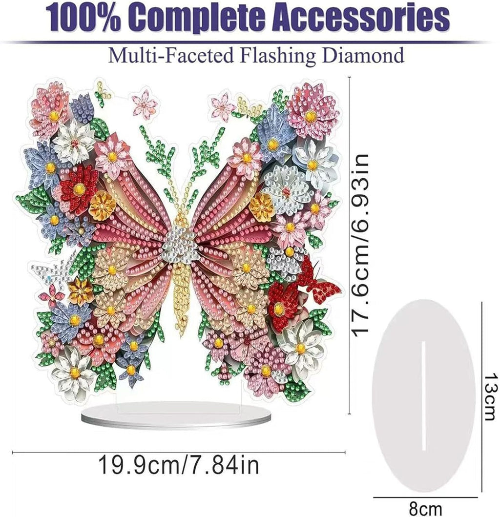 Diamond Painting Kits for Adults Beginners, 5D Full Drill Flowers and Butterflies Crystal Art Desktop Ornament, DIY Single Sided Home Office Desk Decor, Creative Craft Gift Set with Tools