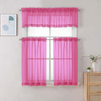 Chyhomenyc Sheer Hot Pink Tier Curtains 24 Inch Length Set, Small Window - Image 2