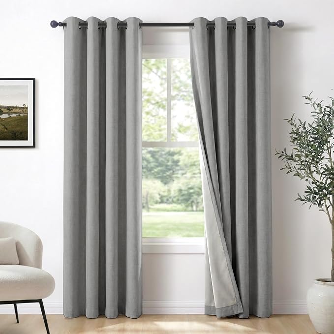 Total Blackout Curtains Faux Linen Textured Thermal Insulated Grommet Singal by 100BlackoutShield