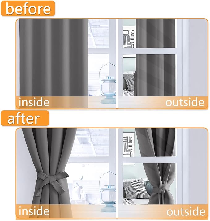 Blackout Curtains for Bedroom, Light Grey, 38 x 72 Inch, 2 Panels | Light - Image 4