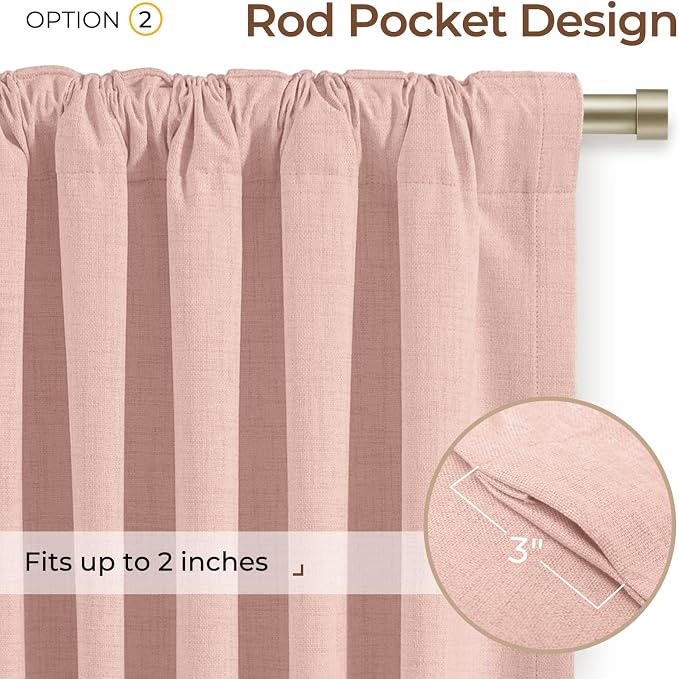 INOVADAY Extra Wide 100% Blackout Linen Curtains 102x84 Blush Pink | Linen - Image 4