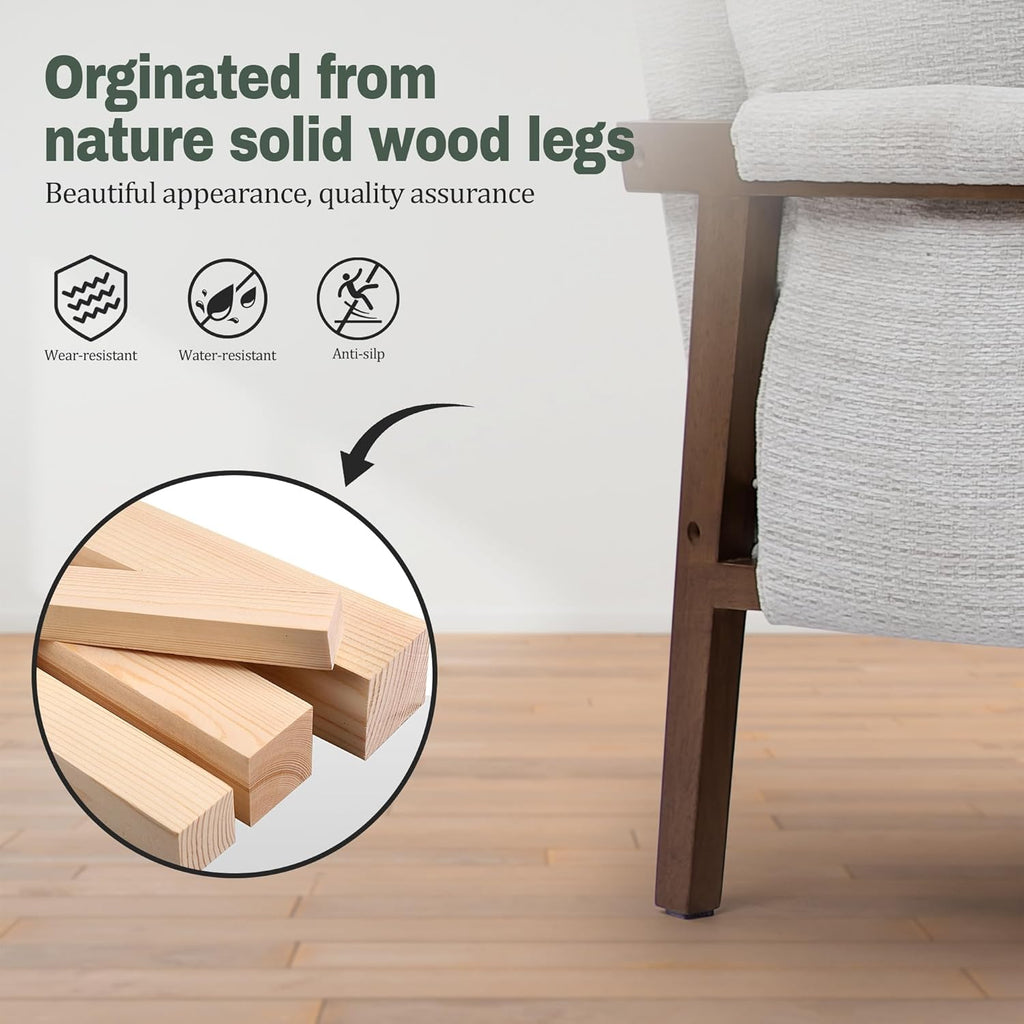 Modern Accent Chair for Living Room Mid Century Arm Chair Upholstered Bedroom Chair Comfy Lounge Chair with Solid Wood Frame, White