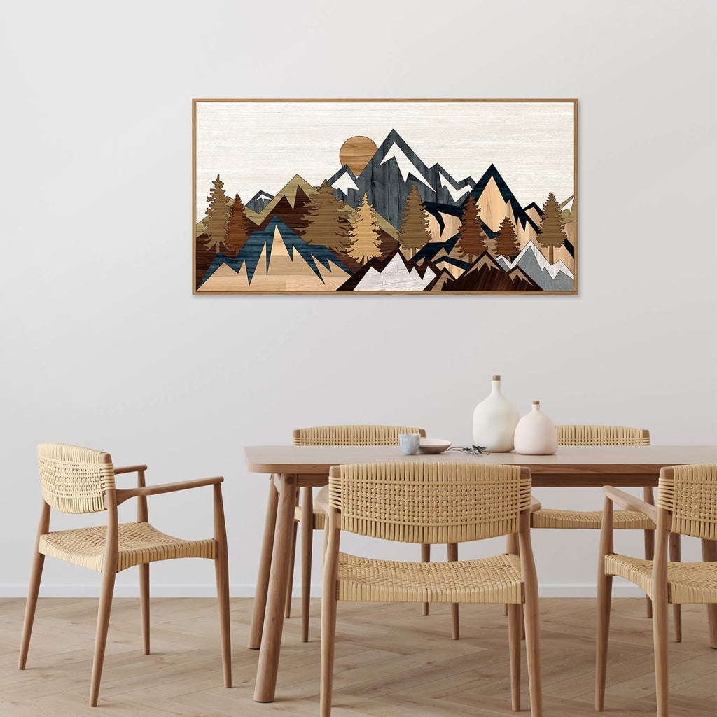 SIGNINART Large Mountain Framed Canvas Wall Art, Boho Sunrise Wilderness Wall Decor, Vintage Forest Nature Artwork, Modern Farmhouse Woodcut Style Art Prints for Living Room Bedroom, Office 20"x40"
