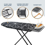 Ironing Board 43x13, Compact Iron Board Full Size with Heavy Duty Iron Rest, Thick Padded Cover, Adjustable Height, Sturdy Lightweight Steel Legs, Black