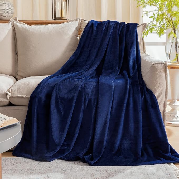 Fleece Plush Throw Blanket Navy Blue 50"x60"for Couch Fuzzy Cozy Flannel | by JIAHANNHA