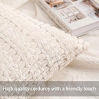 Pack of 2 Corduroy Decorative Throw Pillow Covers 18x18 Inch, Cream White | - Image 2