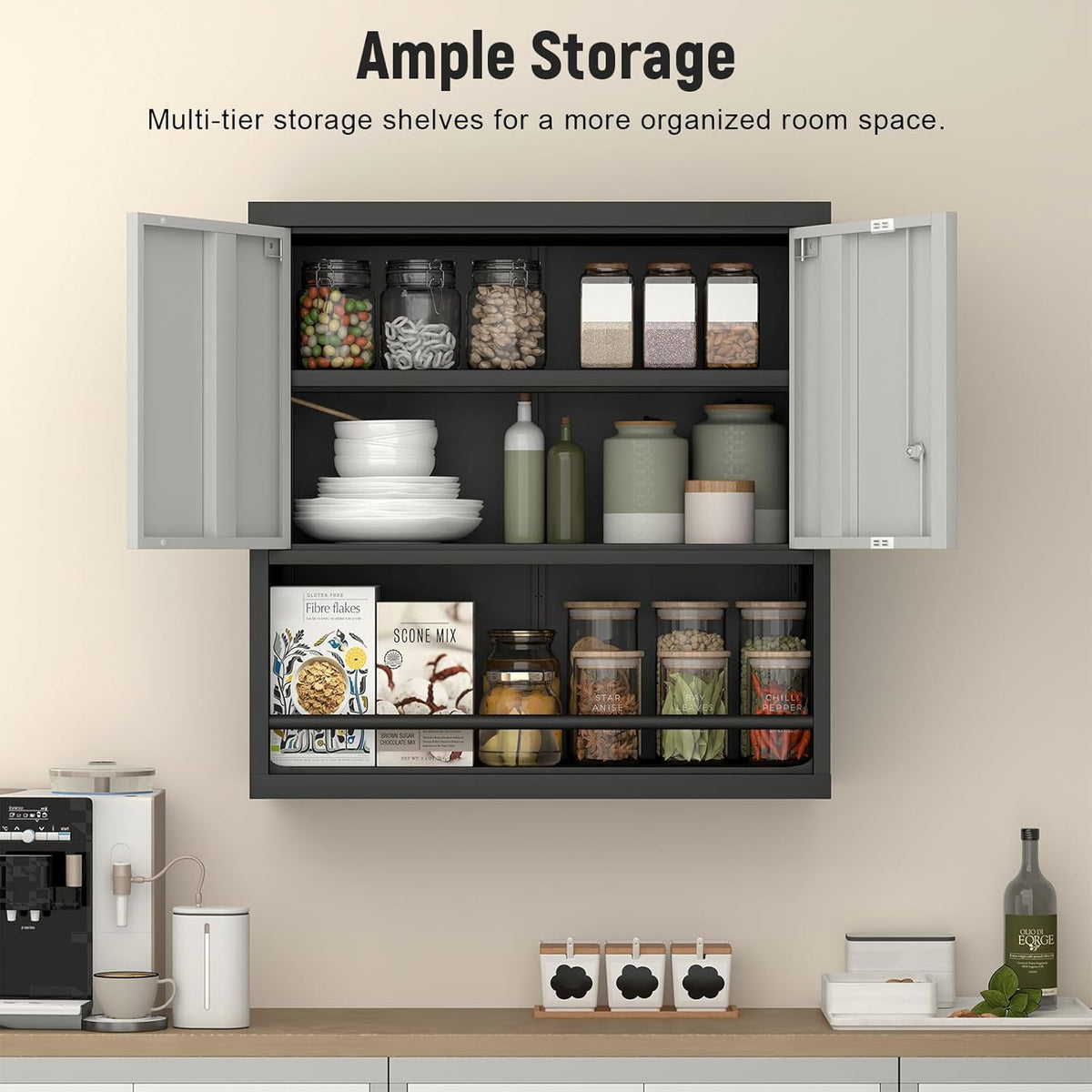Garage Cabinets,Metal Storage Cabinet with Locking Door,Lockable Wall Mount Cabinet for Storage,Hanging Cabinets for Garage,Kitchen,Office