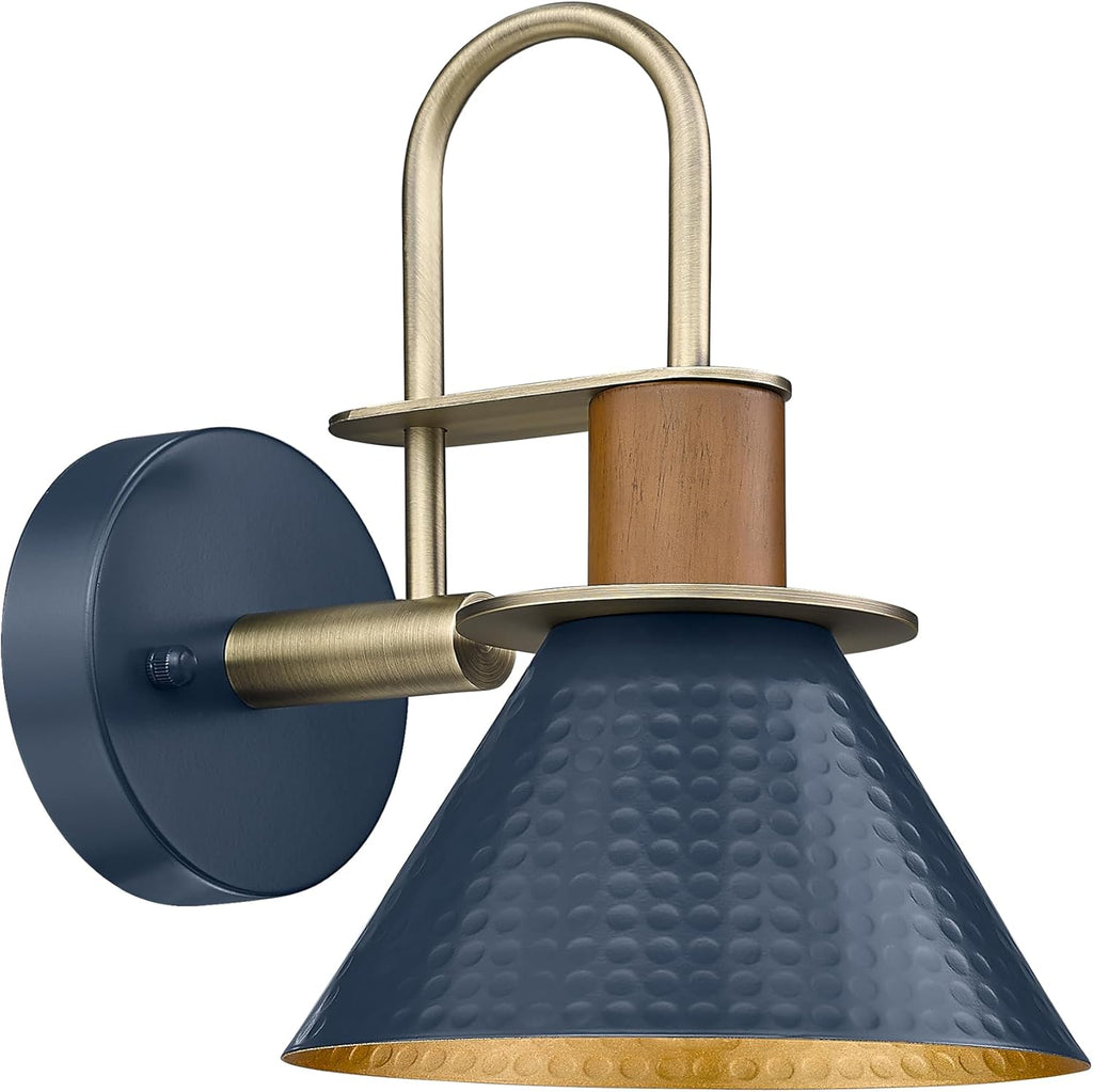 Modern Wall Sconces, HWH Industrial Sconce Wall Lighting Indoor Wall Lamp, Gooseneck 1-Light Barn Vanity Light for Kitchen Bedroom, Hammered Metal Shade, Navy Blue Finish, 5HZG74B-L BL+BG
