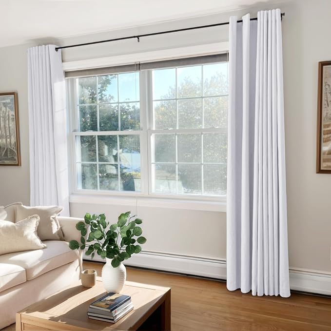 100% Blackout Linen Textured Curtains 96 Inch Long, Bright White | 100% - Image 2