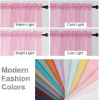 Pink Kitchen Curtains 30 Inch Length Tier 2 PCS, Solid Soft Airy Half Curtains - Image 5