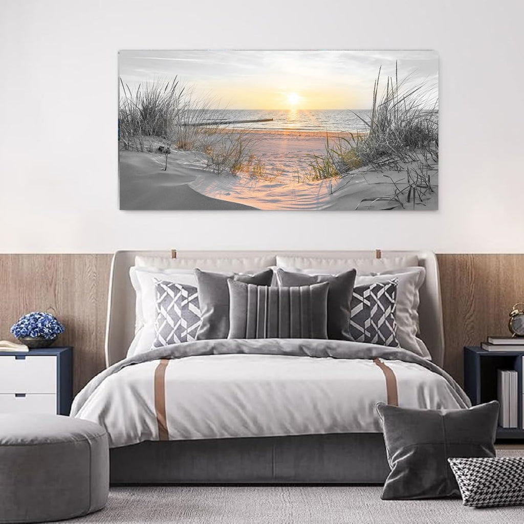 Yxbhhym-Large Wall Decor Living Room Black and White Sunset Beach Wall Art Ocean Picture Print Coastal Decor Seascape Artwork Sea Painting Poster Bedroom Wall Art Framed Office Home Decor