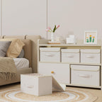 Storage Boxes, Collapsible Storage Bins with Lids, Cotton and linen cloth Storage Baskets with Handle, for Books, Closet, Bedroom, Home, 13x9.1x7.9 in, Beige