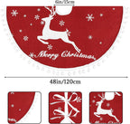 48 Inch Christmas Tree Skirt, Burlap Red Christmas Rustic Tree Skirt with Elk Deer and White Snowflake Printed for Holiday Party Xmas Tree Decoration